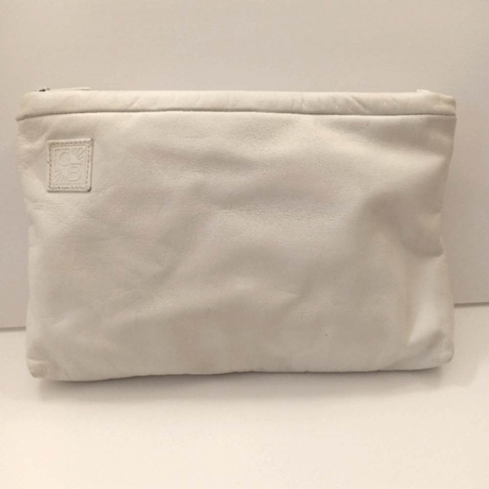 Vintage Leather '80s Gianni Bernini White Leather Clutch Purse Bag